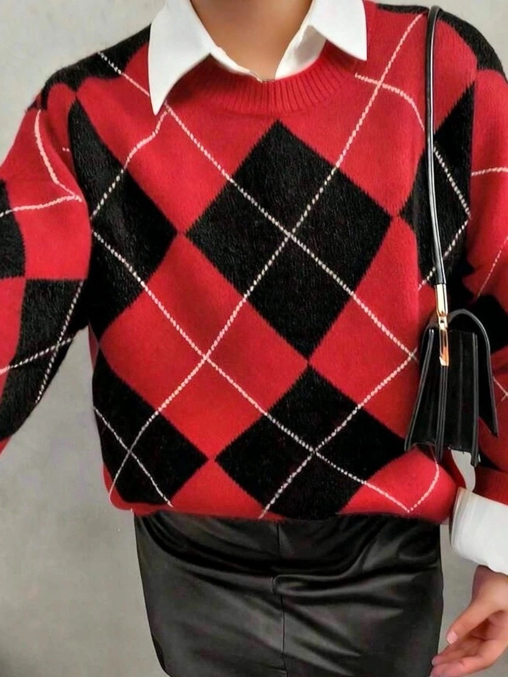 Women's Red & Black Argyle Sweater